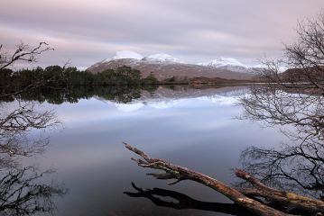 A 268-second long exposure of Loch Cul Dromannan and mountain scenery in the Scottish highlands.